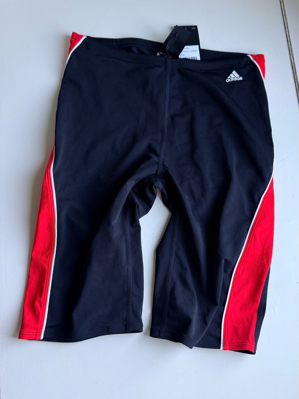 adidas Men’s Black Swim Jammers with Red Side Panels, New